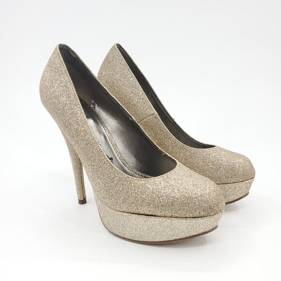 Trash Glitter Gold Stiletto Platform Heels 6.5 - Picture 1 of 10